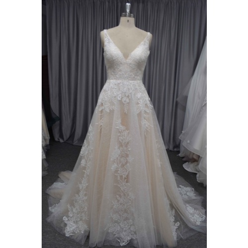 wholesale wedding dress in champagne color A line stock dress