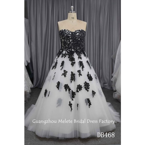 Black lace ivory fabric ball gown bridal dress