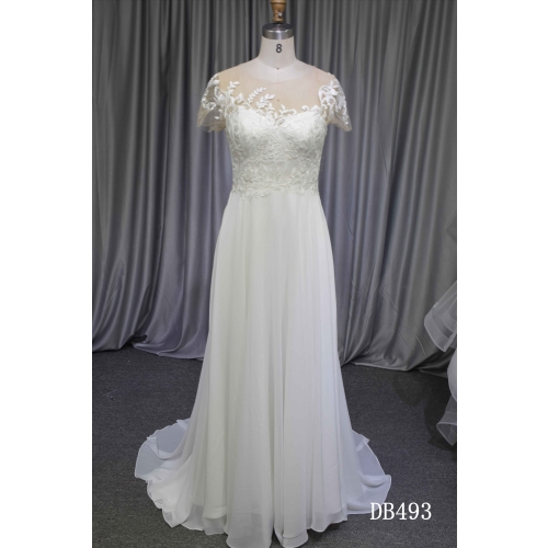 Cap sleeves chiffon A line bridal dress