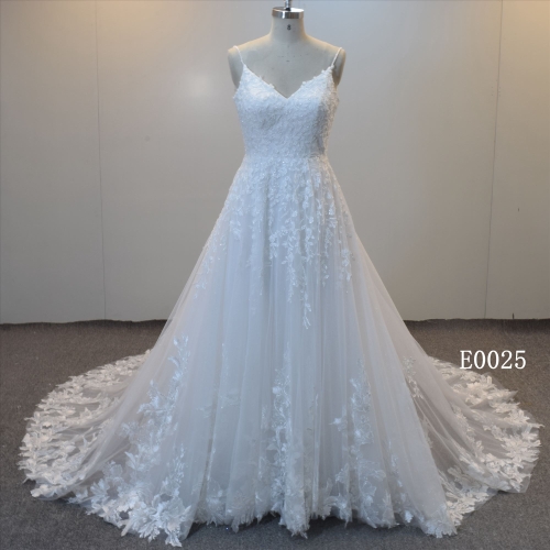 Gorgeous Bridal Dress A ling Wedding Dress Lace with Beading Long Train Wedding Dress