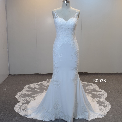 Gorgeous Mermaid Wedding Dress Lace with Beading Long Train Wedding Dress