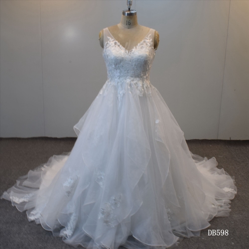 Organza Ball Gown Lace Applique Bridal Dress Vintage Style Bridal Gown