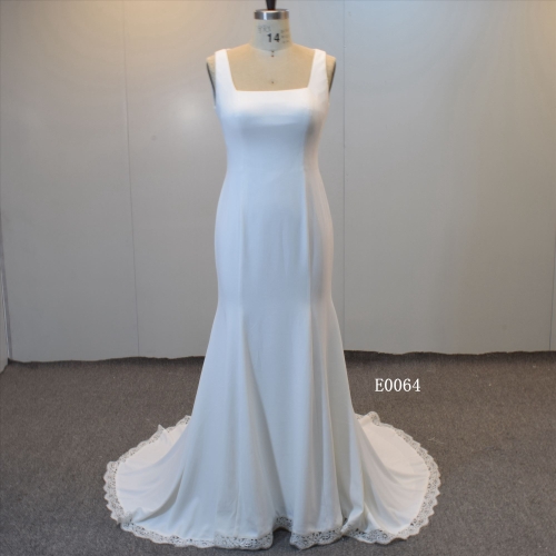 Simple Design Square Neckline Bridal Gown  Crepe Mermaid Wedding Dress