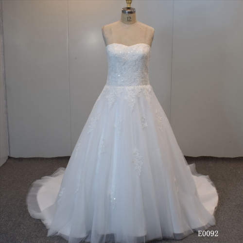 Ball Gown Lace UP Wedding Dress Straight Neckline Bridal Gown