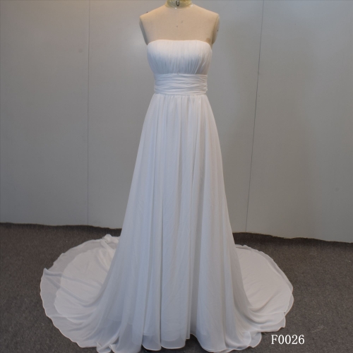 Wholesale wedding dress straight neckline chiffon bridal dress