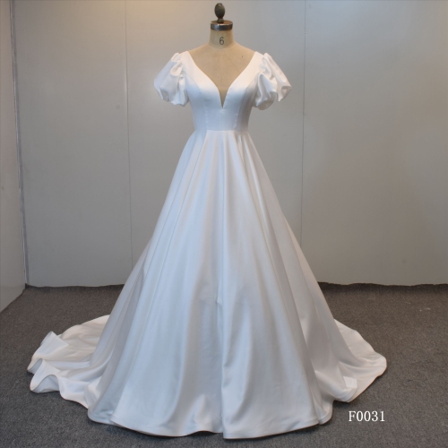 Short Sleeves Satin Wholesale wedding dress Lace Up bridal dress
