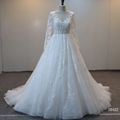 Soft Tulle Long Sleeves Ball Gown Bridal Dress Chapel train Wedding Gowns