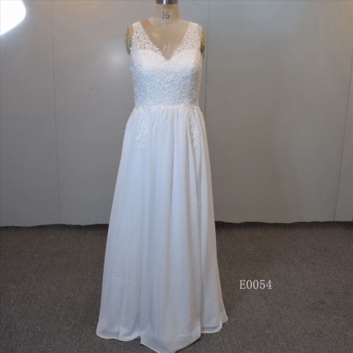 A Line Chiffon Bridal Gown Whole Sell V Neckline Applique Bridal Dress