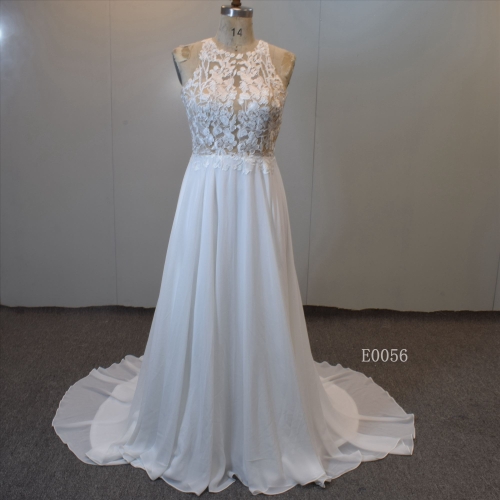 Chiffon A line Nude Back  bridal gown model design make in Guangzhou bridal gown