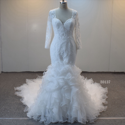 Fluffy Train  Mermaid style wholesale wedding dress with nice lace