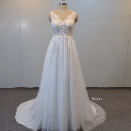 A Line Bridal Gown Guangzhou Dresses V Neckline Wedding Gown