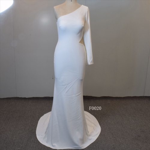 Asymmetric Neckline Mermaid Bridal Gown Long  Sleeves Hot Sell Bridal Gown