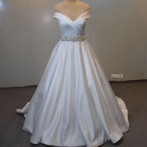 Satin Ball Gown Wedding Dress With Beading Sash Off Shoulder  Bridal dress
