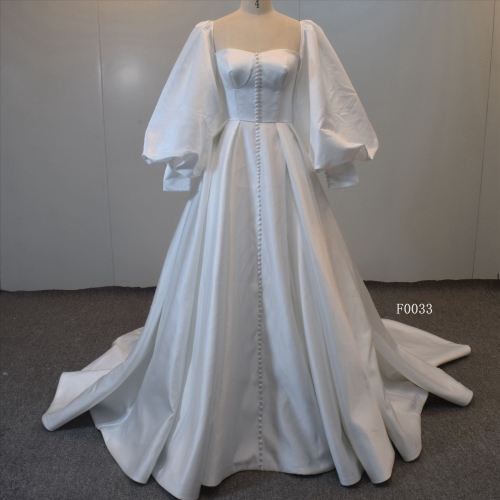 Puffy sleeves Satin Wholesale ball gown wedding dress Lace Up bridal dress