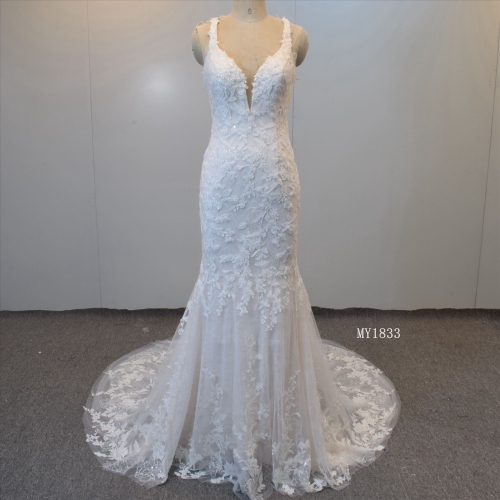 Beading Wedding Dress With Cross Back  Bridal Gown Mermaid Bridal Dress