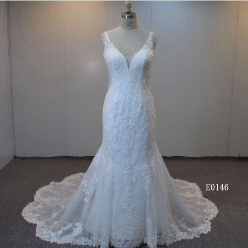 V-neck Bridal Gown Mermaid Bridal Dress Made In Guangzhou