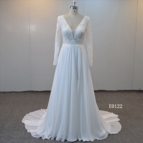 Long Sleeves Sheath Bridal Dress Wedding Gown For Women