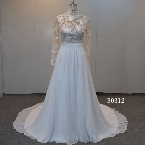Pretty Hight Neckline Long Sleeve and Lace Bride Dress