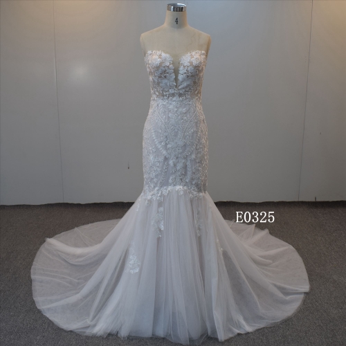 Sweetheart Neckline Wedding Gown Ivory Mermaid Bridal Dress