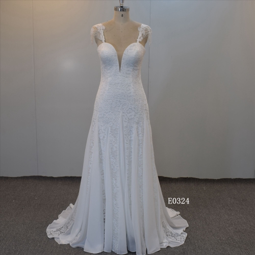 Ceremonial Chiffon Wedding Gown with Lace Bridal Dress