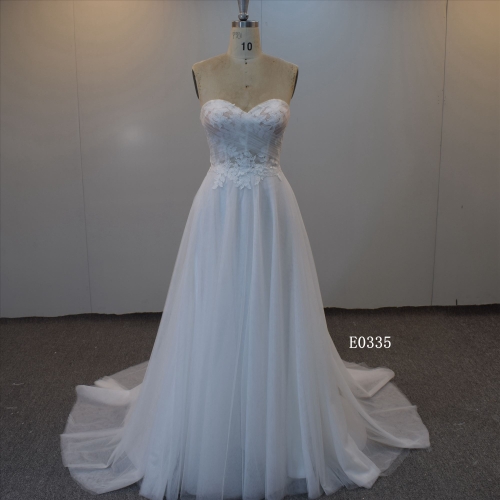 Ivory Tulle Strapless Wedding Dress Without sleeves Bridal Dress