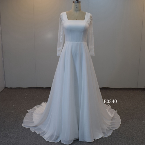 2021 New Square Neckline White Simple Wedding Evening Dress