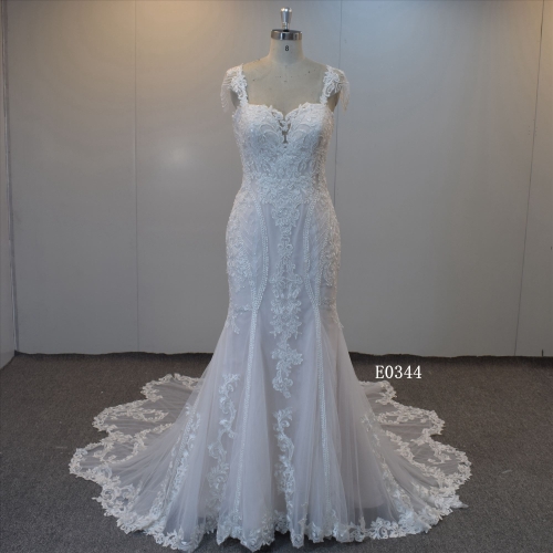 Custom Lace Appliqued With Sequins Mermaid Wedding Dress