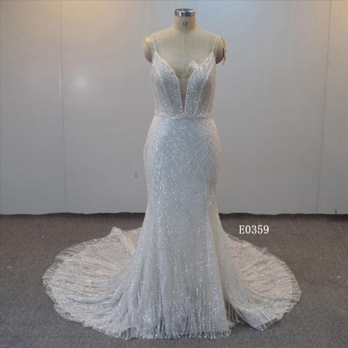 A-Line neckline beaded colorful sequined wedding dress