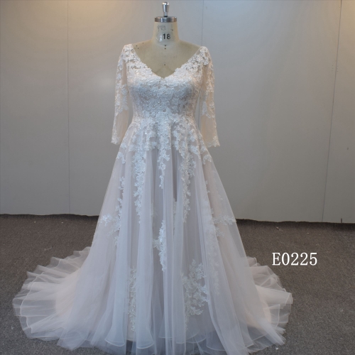 Plus Size Wedding Gown With Long Sleeve Ceremonial Bridal Gown