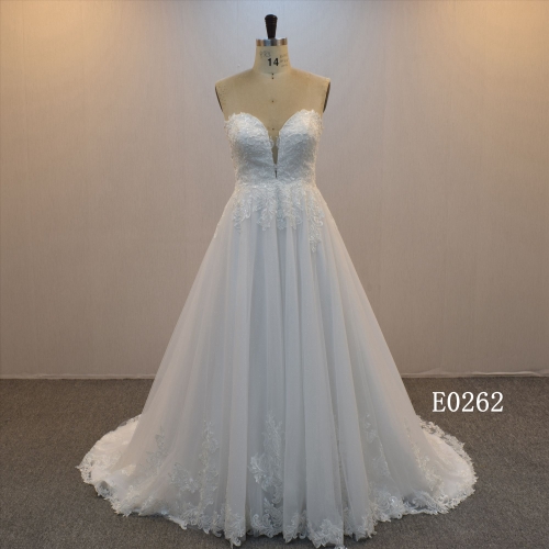 Sweetheart Wedding Dress With Triangular Tulle On The Chest Bridal Gown