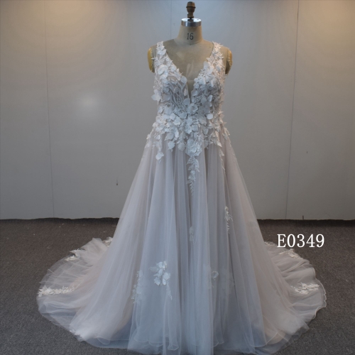 New Fashion 3D Flower Lace Wedding Dress