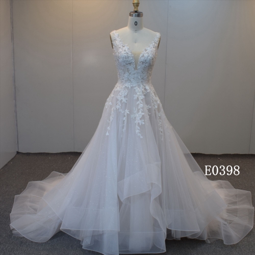 2022 Female Slim Bridal Dress And High Quality Shining Tulle Wedding Gown Party