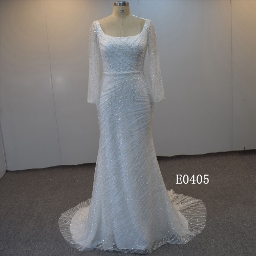 Luxury Shining Beads Wedding Gown With Square Collar Bridal Dress