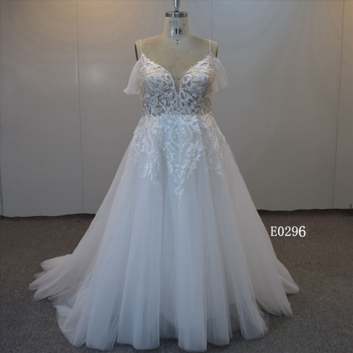 Off shoulder bridal dress A line plus size wedding dress