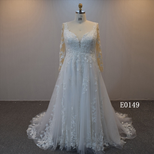 High Quality Long Sleeveless Tulle Wedding Dress A Line Bridal Wedding Dress