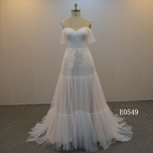 2022 Hot Sell A Line Sequins Wedding Gown With Off Sleeves Bridal Gown