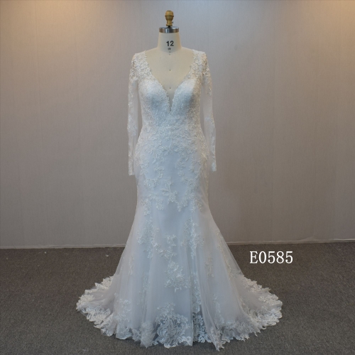 Long Sleeves Mermaid wholesale wedding dress Zipper Back Wedding Gown