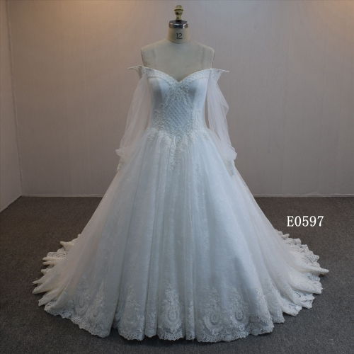 Beaded Ball Gown A line wedding dress Off Shoulder Bridal Gown