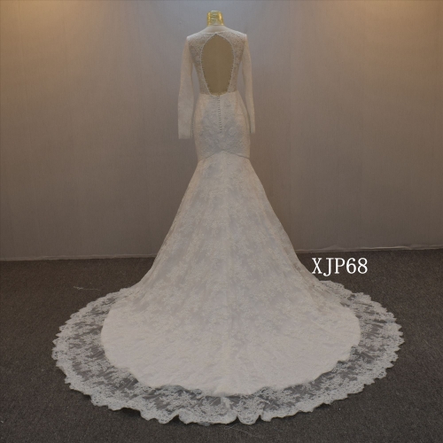 Long Sleeves  Mermaid Wedding Dress With Embroidery Lace Applique Bridal Gown
