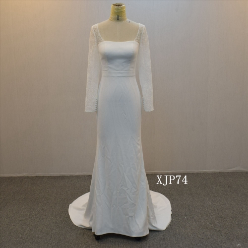 Simple Design Long Sleeves Mermaid Wedding Crepe Bridal Gown Wholesale