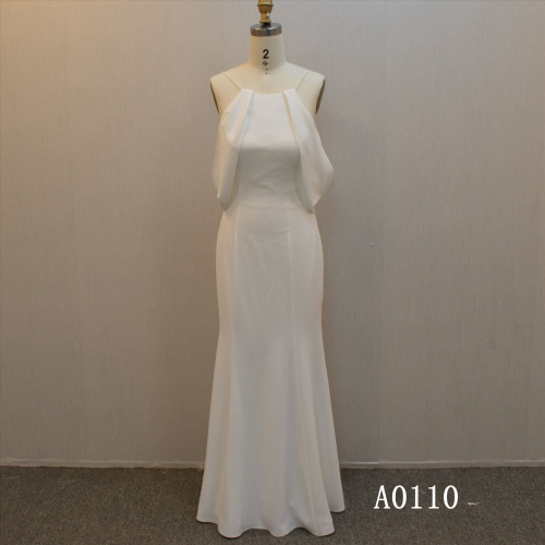 Sleeveless Crepe Wedding Dress Bridal Dress With Off Shoulder Sleeves