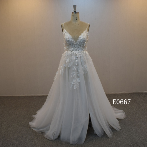 High Quality Wholesales A line wedding dress with spaghetti straps bridal gown