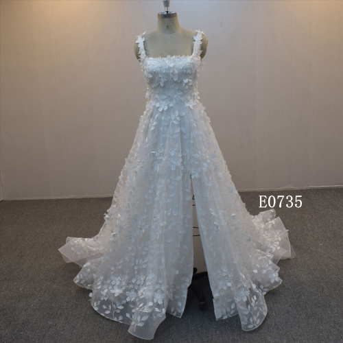 Sleeveless Boat Neckline Wedding Dress With 3D Lace  Bridal  Dress