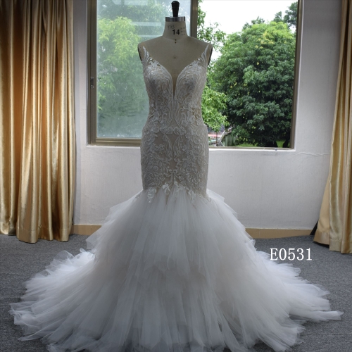 2022 New Style Ruffles Train  Mermaid Dress  Hot Sell Wedding Dress For Women