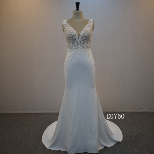 Stock Dress V-neckline Sequins Mermaid Bridal Dress