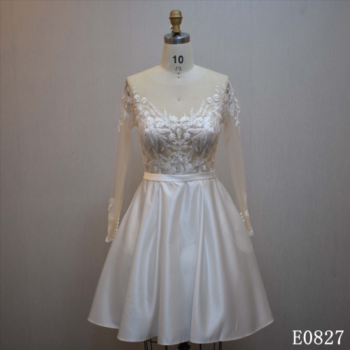 Short Skirt Long Sleeve A Line Bridal Dress