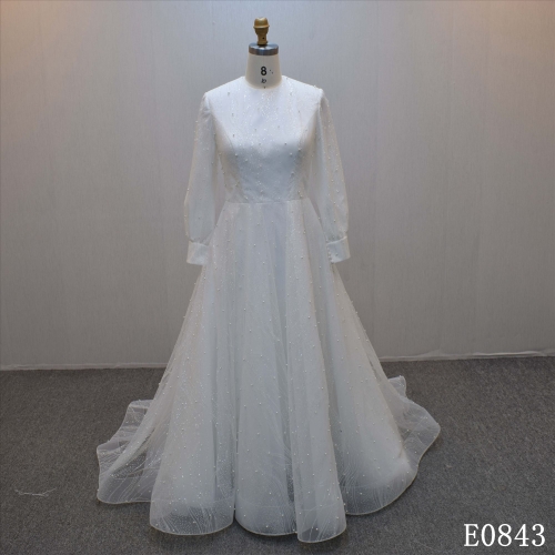 Plus size A-line bridal dress guangzhou factory made elegant pearl bridal dress