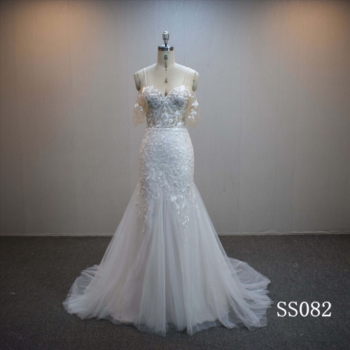 Lastest design Mermaid bridal dress guangzhou factory made elegant Lace bridal dress