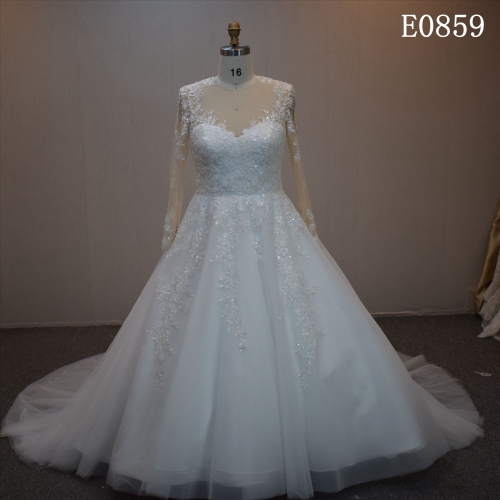 Lastest design A-line bridal dress guangzhou factory made Lace sequins bridal dress