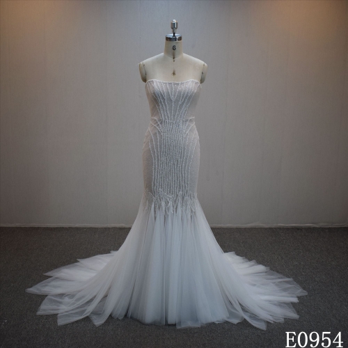 Lastest design  Mermaid bridal dress guangzhou factory made Lace sequins bridal dress